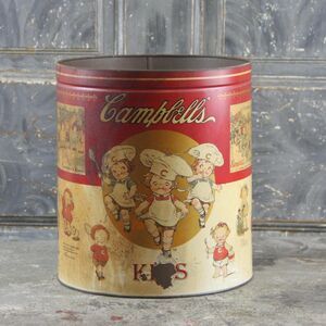 Antique and RARE Campbells Kids Soup Tin Bucket Bin, Collectible Advertising